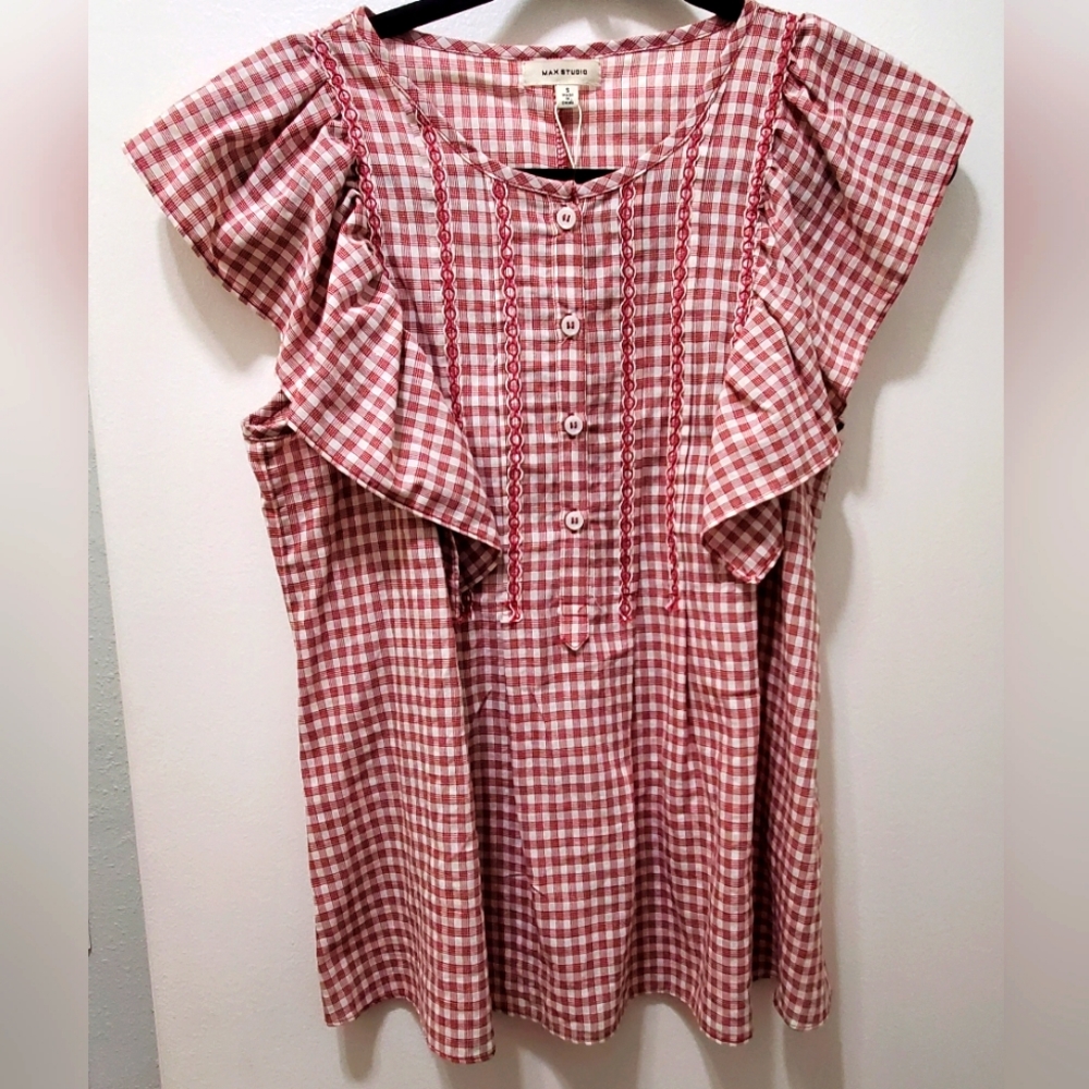 Red plaid Max Studio Blouse